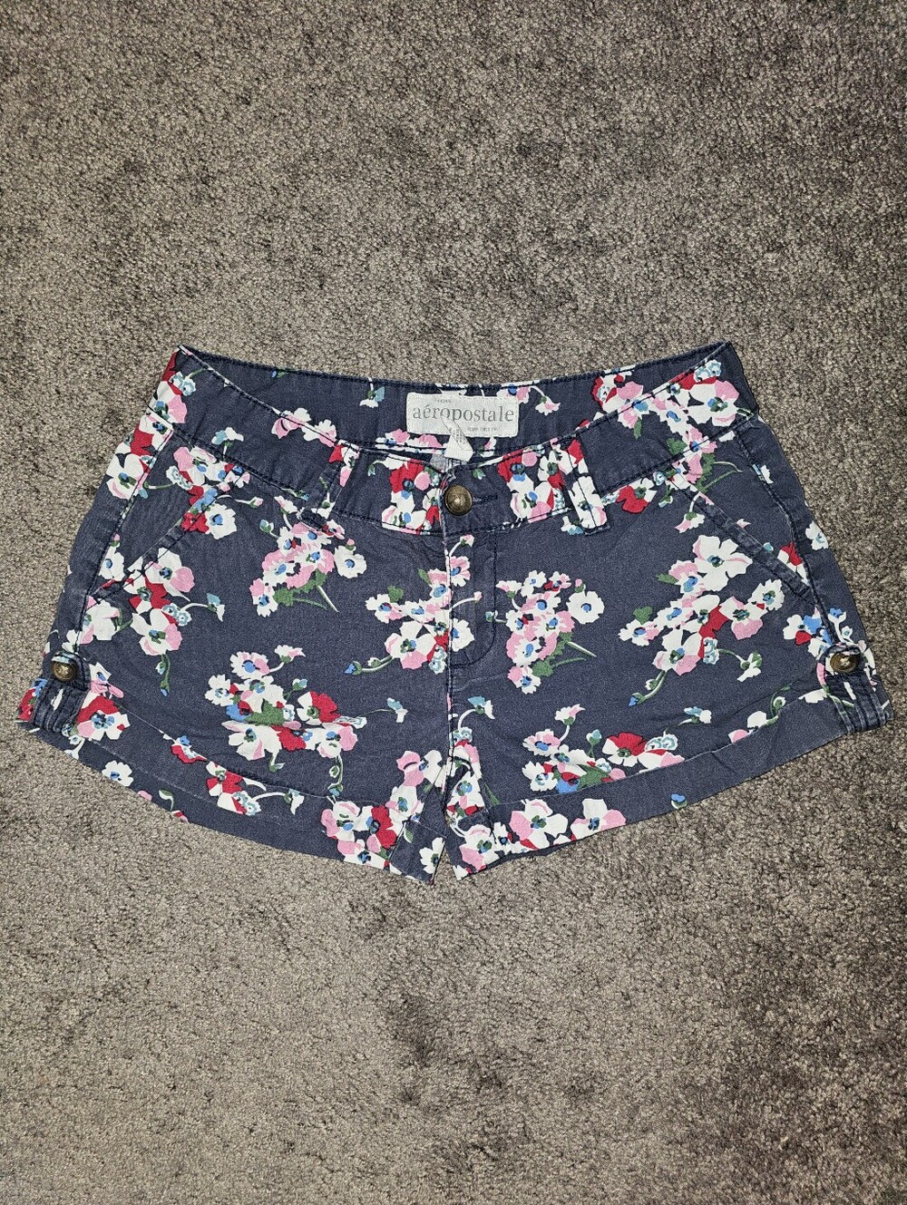 Y2K Aeropostale Blue Floral Mini Shorts Roll Cuff Blue Pink White Red Sz 5/6